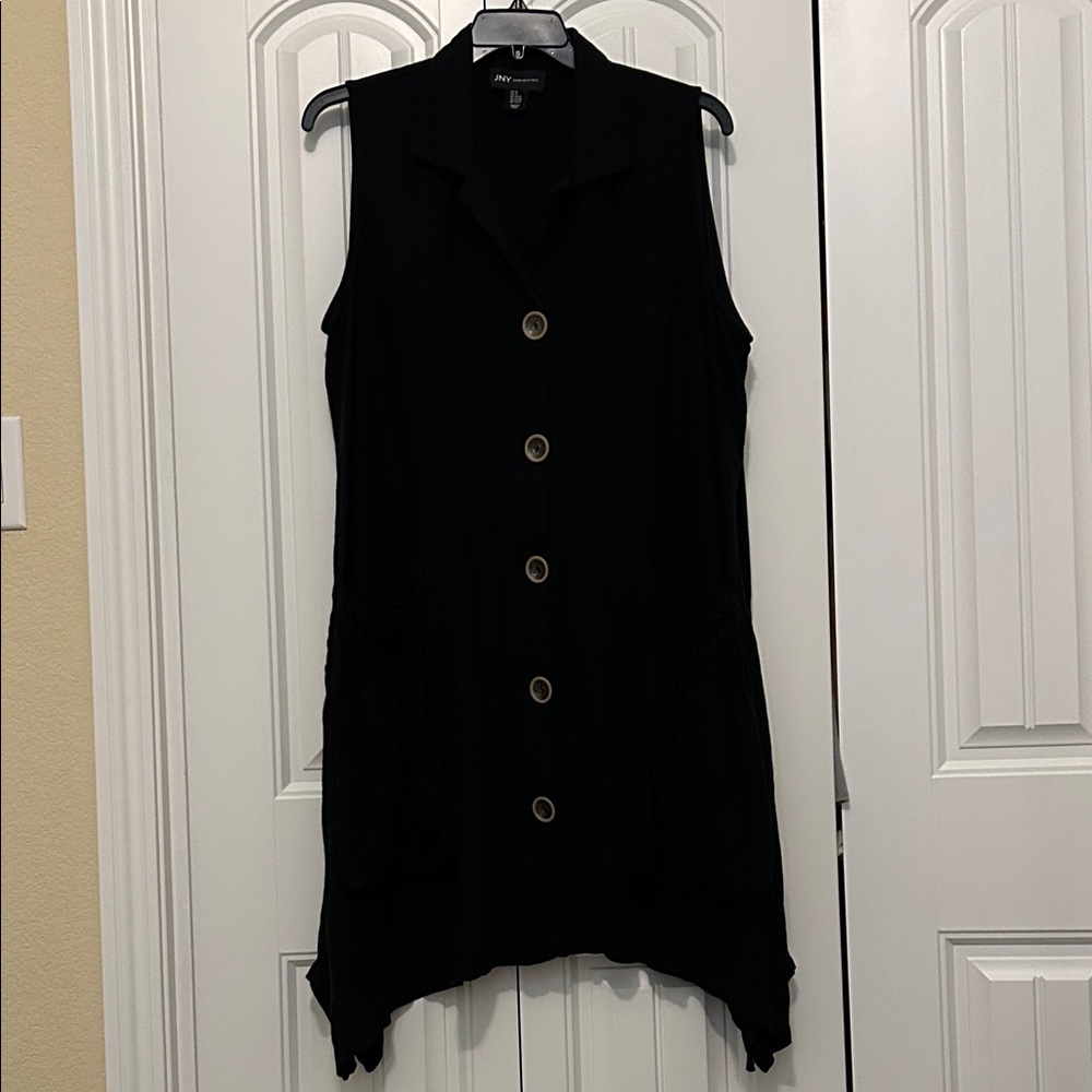 JNY Collection Black Sleeveless Button-Down Dress 1X